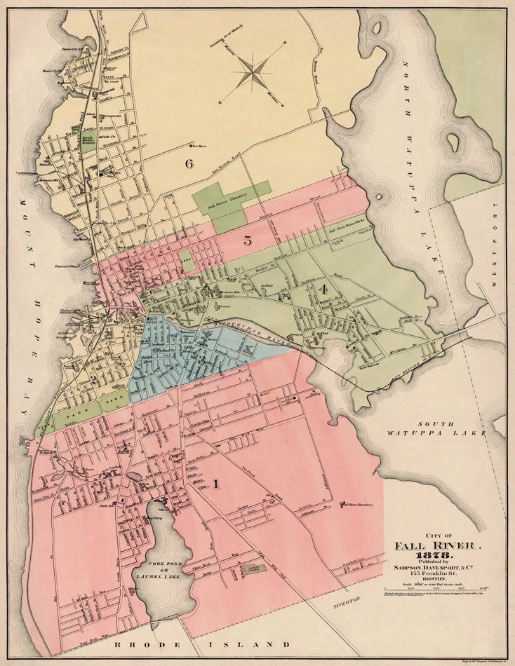 Fall River map Old city map reproduction Map of Fall River