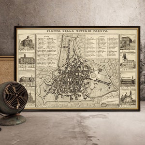 Mapa de Padua - Mapa de Padua - Mapa antiguo de Padua, impresión de archivo