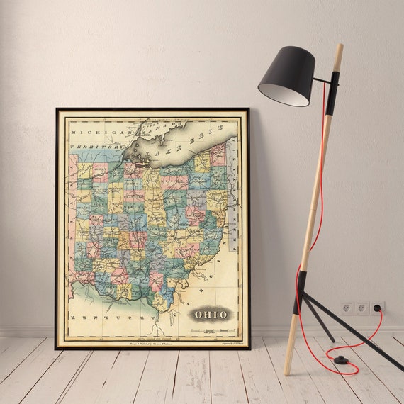 Old map of Ohio, decorative map, wall art decor, antique map print