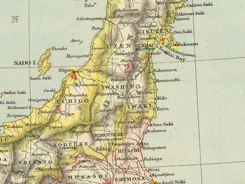 Carte du Japon - Ancienne carte du Japon, y compris l'île d'Hokkaido - Impression de carte murale sur papier ou toile image 4