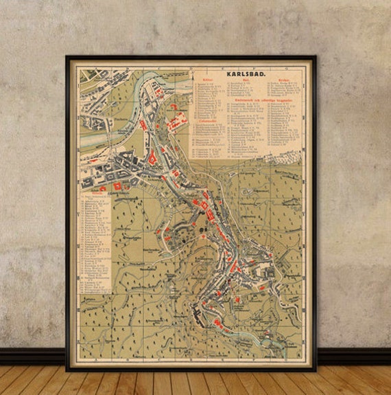 Karlovy Vary map - Old map restored - Fine print