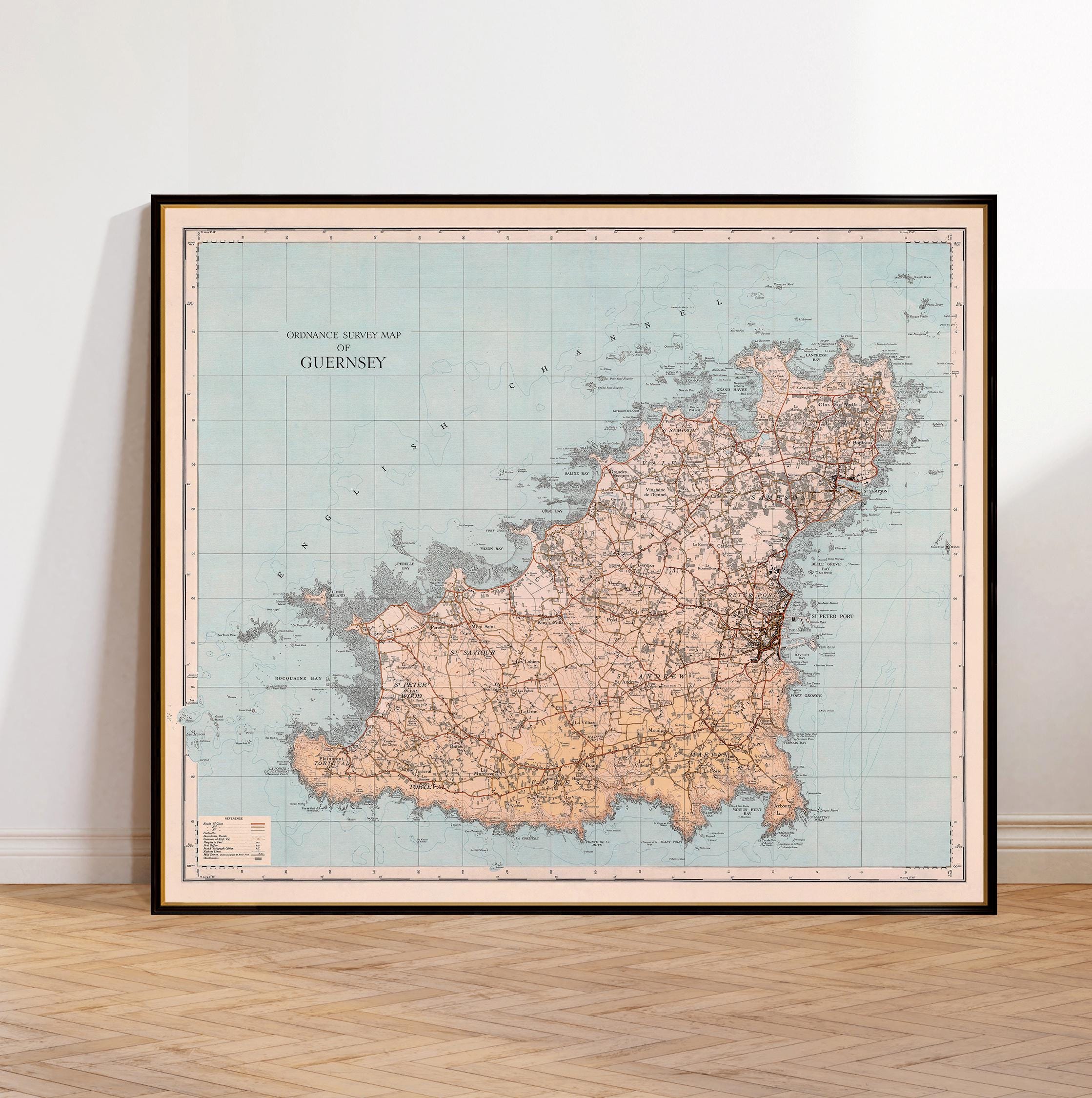 額装品　古地図　1670年頃　J.オーギルビー　「カーボべルデ諸島」海図 ビンテージ ハワイ諸島地図、4 枚セット、レイ ランターマン作、1962
