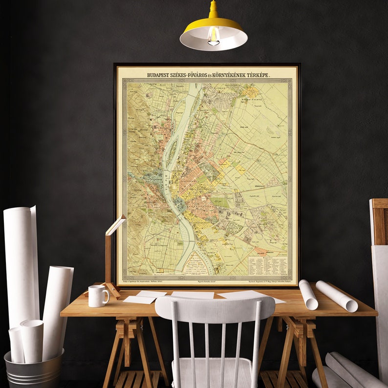 Budapest map Map of Budapest fine print Old city map print on paper or canvas image 1