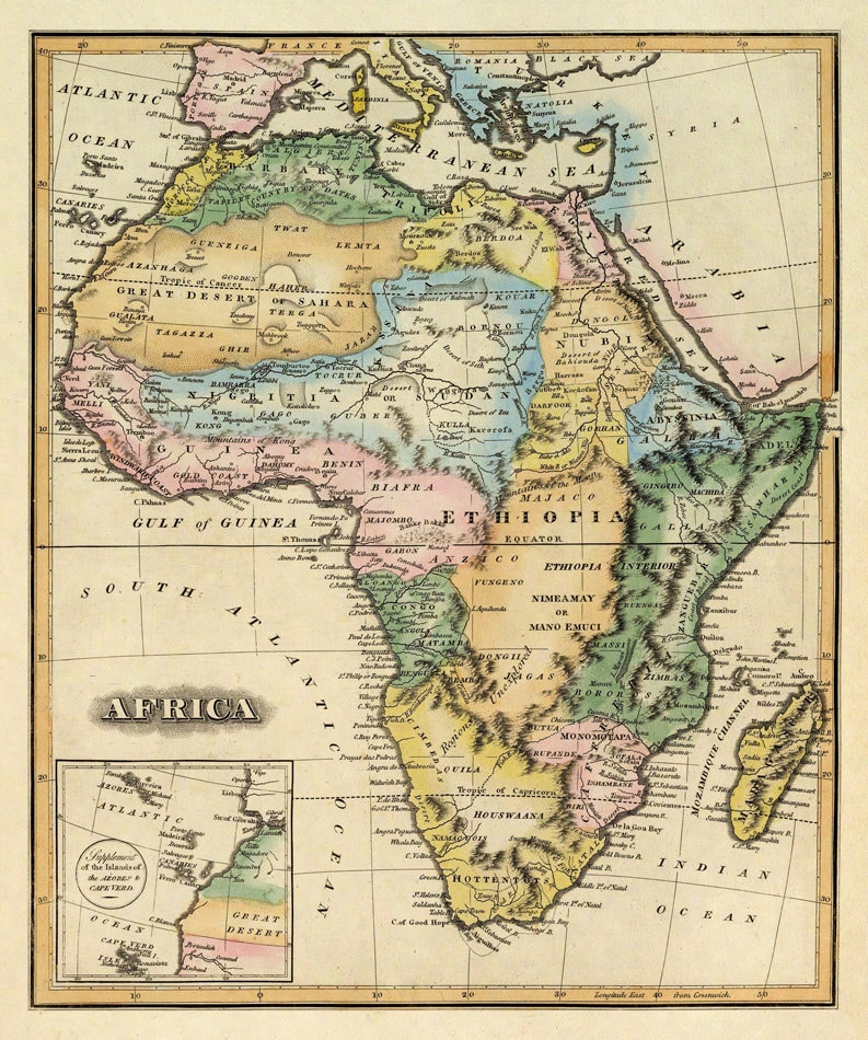Old map of Africa - Africa map reproduction - Vintage map restored archival print on paper or canvas