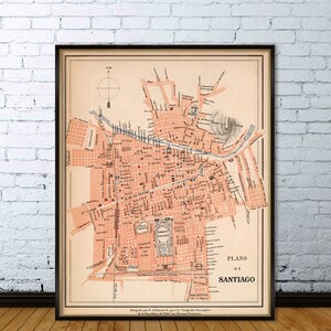 Mapa de Santiago de Chile - Fina impresión de archivo en papel o lienzo
