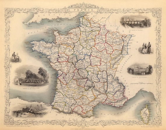 Antique Map of France Print | Vintage Geography Art | Historical