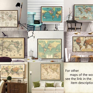 Map of the world World wall map Vintage map of the world archival print Various sizes, available on paper or canvas image 5
