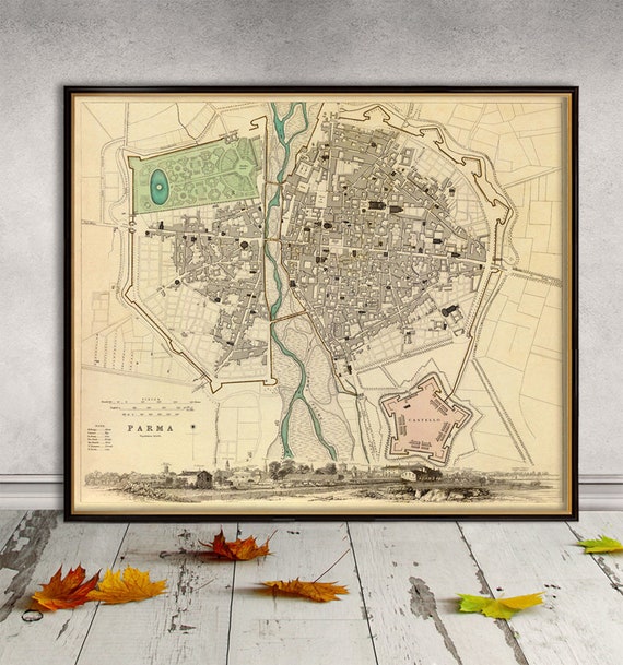 Parma vintage map print - Antique Parma (Italy) city map  - Old map restored - giclee reproduction on paper or canvas