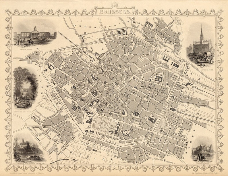 Historical map of Bruxelles Vintage map of Brussels, available on paper or canvas image 2