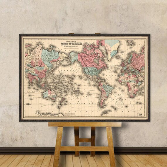 World Map Art Fine Print Wall Map Reproduction Map of Etsy
