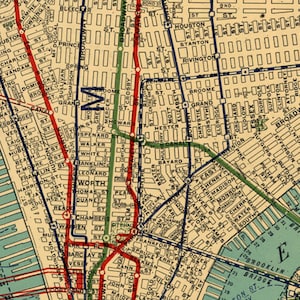 Carte de Manhattan, ancienne carte de Manhattan, New York, carte vintage détaillée de 1924, décoration murale de style vintage image 3