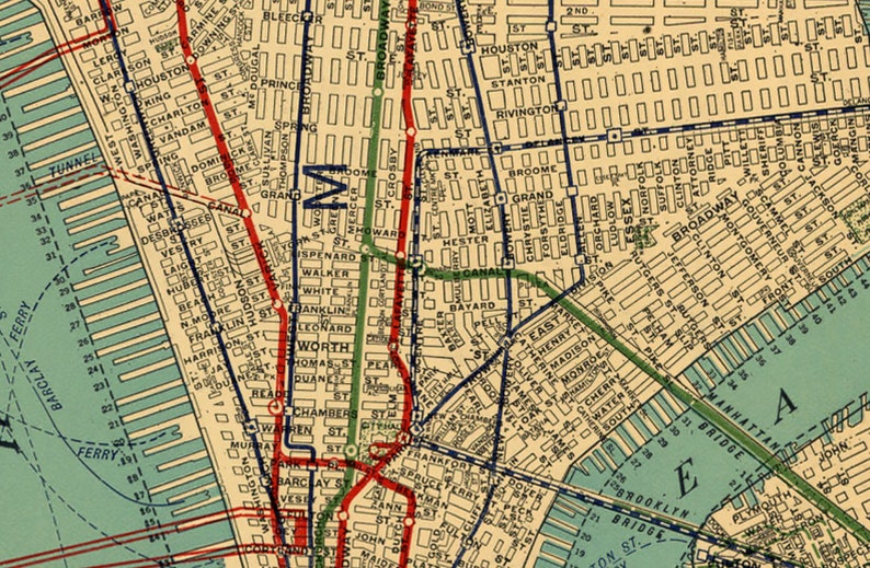Carte de Manhattan, ancienne carte de Manhattan, New York, carte vintage détaillée de 1924, décoration murale de style vintage image 3