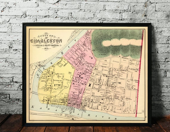 Map of Charleston, West Virginia - Old city map fine reproduction on paper or canvas