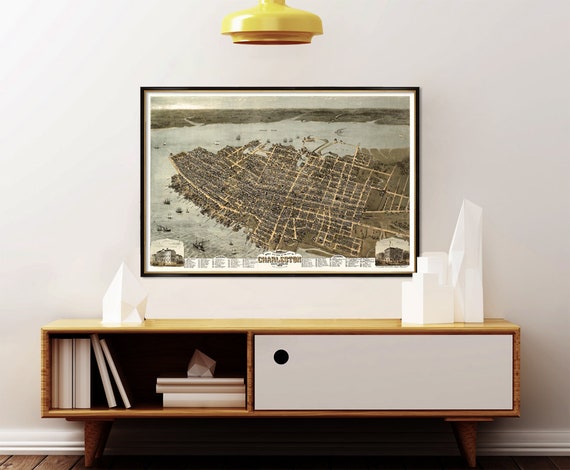 Charleston poster - Panoramic  view of Charleston - Bird's eye view  - Fine archival print on paper or canvas