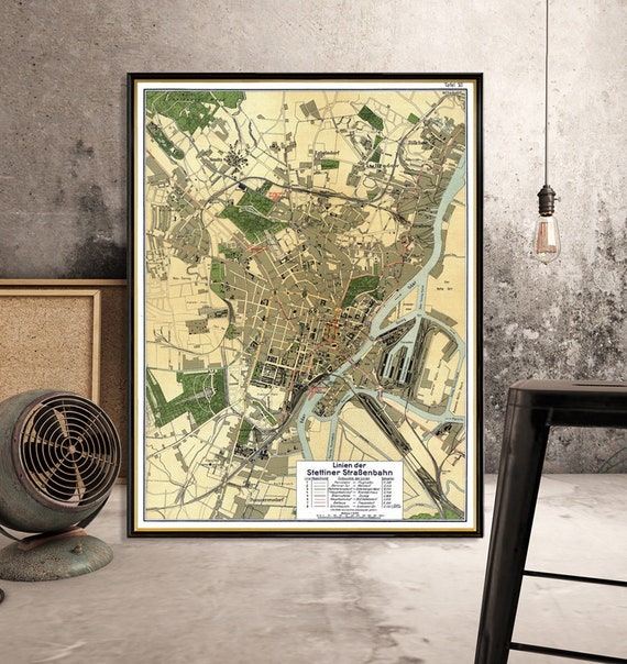 Stettin map - Old map of Szczecin  print - Fine reproduction on paper or canvas
