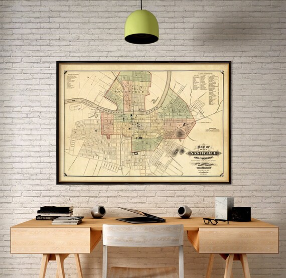 Nashville map - Old city map print,  Map of The City of Nashville and Vicinity, The Music City