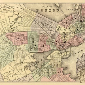 Boston map Old map of Boston , historical map restored, vintage style wall map decor image 2