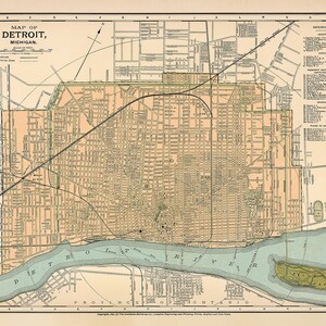 Map of Detroit, old city map print, wonderful city plan from 1891, housewarming decor image 2