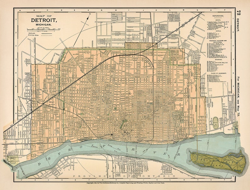 Map of Detroit, old city map print, wonderful city plan from 1891, housewarming decor image 2