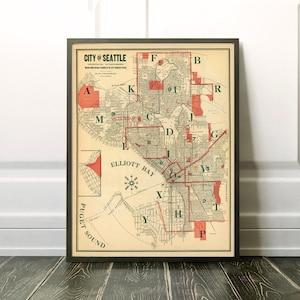 “Seattle” Landkarte, Vintage Landkarte von Seattle (Washington). Restaurationsstil, Landkarte Reproduktion
