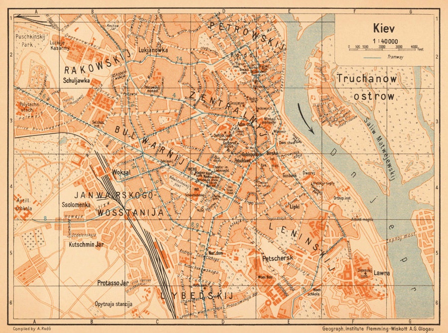 Kiev map - Historic map of Kiev - A vintage map from 1928 - fine print ...
