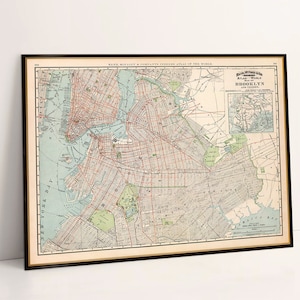 Map of Brooklyn, vintage map restored, wall map art decor, restoration style