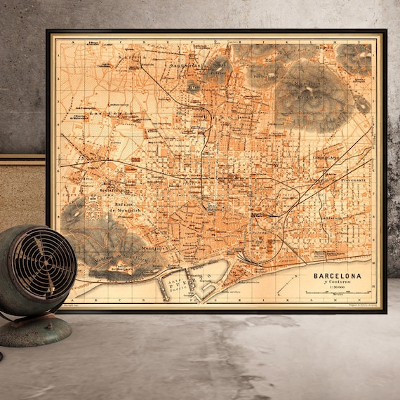 Barcelona map - Old map restored - Fine giclee print on paper or canvas