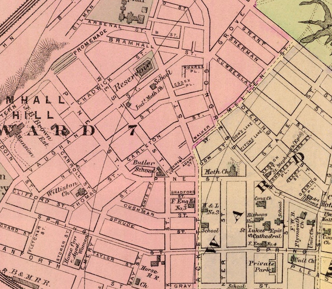 Old Map of Portland City Map Print Portland Map Archival Etsy