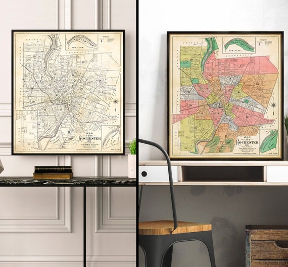 Rochester map - Old map of Rochester print - Archival print on paper or canvas, two versions available