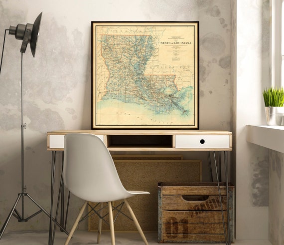 Marvelous map of Louisiana - Large wall map of Louisiana from 1896, giclee reproduction