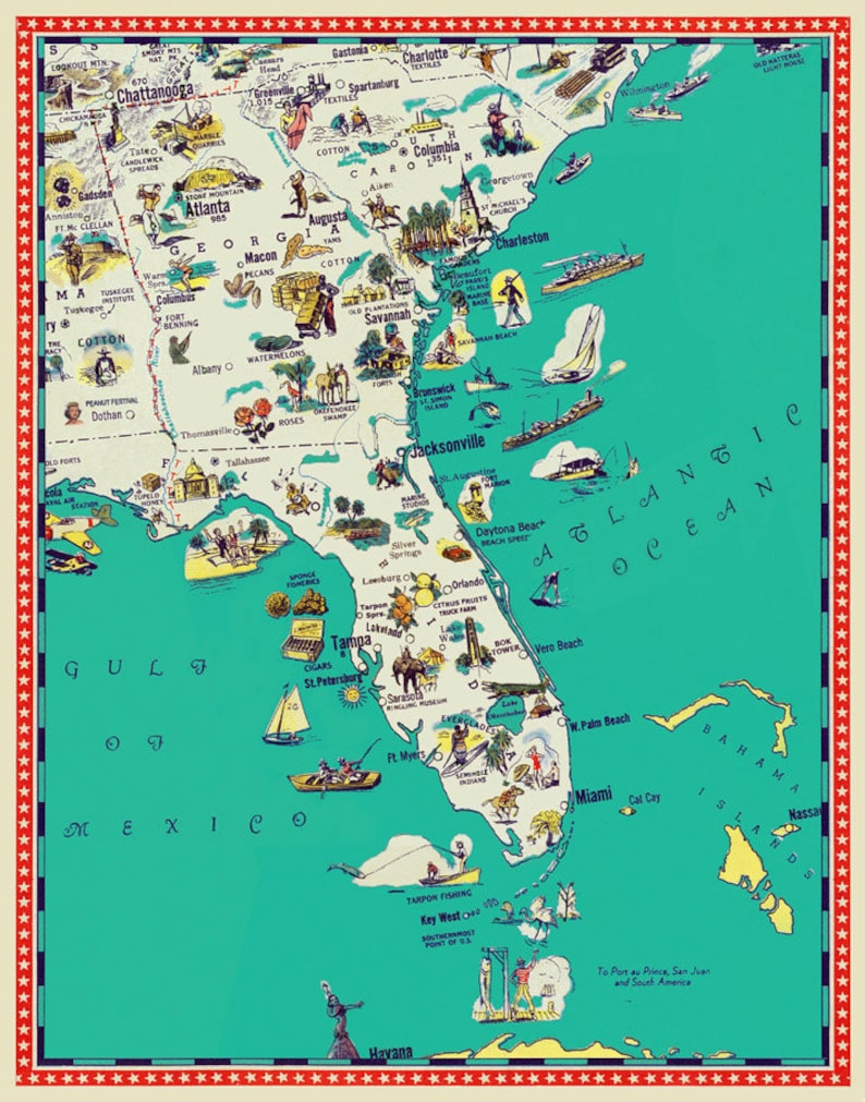 Florida map Georgia map South Carolina map Illustrated  Etsy