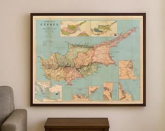 Cyprus Vintage Map | Historical Cartography Art Showing Ancient Sites & Discoveries | Fine Print