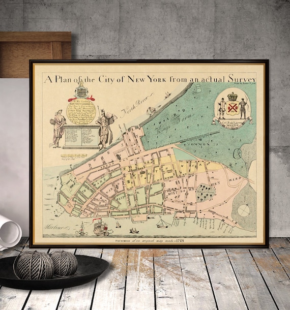 Antique map of New York  City - Manhattan - Fine art reproduction  - A map of early Manhattan, available on paper or canvas