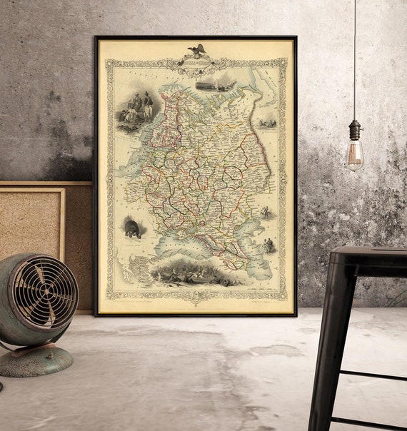 Russia map (European part) - Finland map - Historical map fine print on paper or canvas