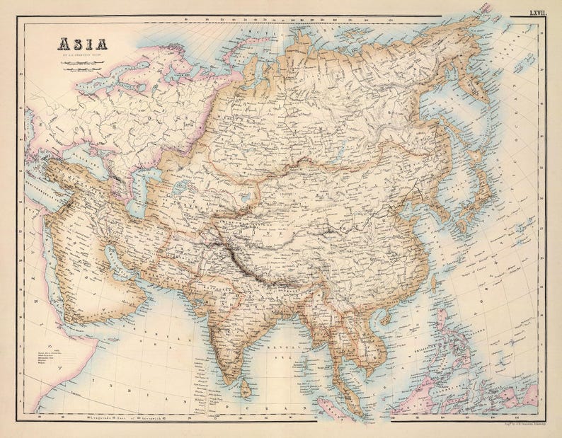 Antiker Asienatlas aus dem 19. Jahrhundert | Historischer Kartendruck | Vintage-Wandkunst Bild 2