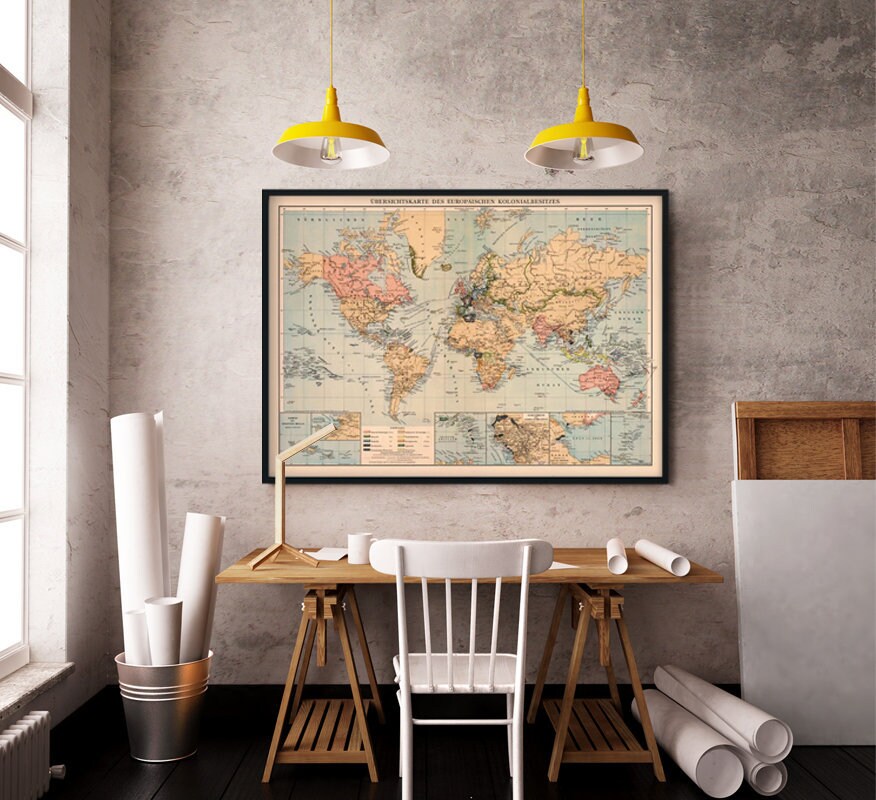World map Decorative map Old wall map Fine print on Etsy