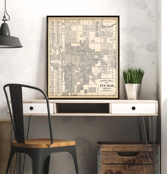 Tucson map, The Old Pueblo large map, restored map, fine print, industrial decor