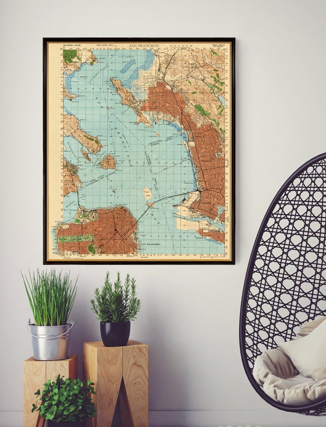 San Francisco Bay map Vintage topographic map of San Etsy