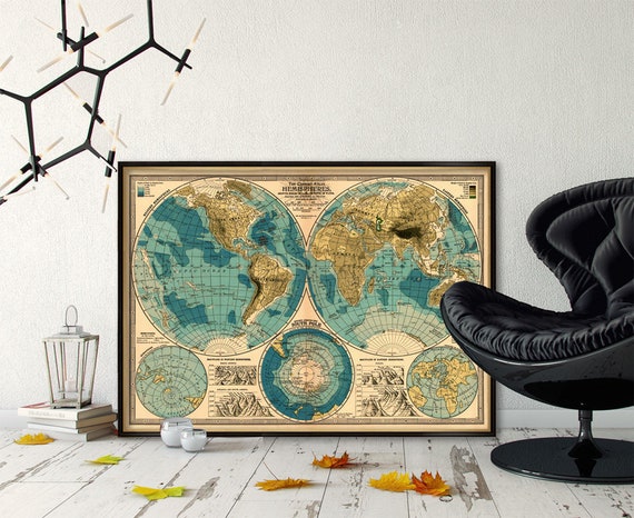 Decorative map of the world  - Old map of the world   -  Giclee print on paper or canvas