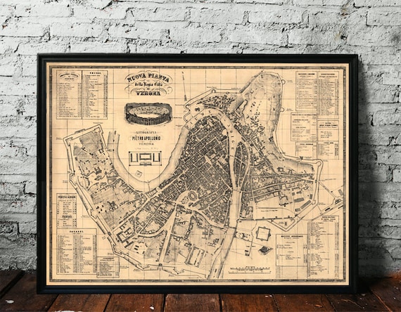 Old map of Verona - Fine print - Vintage map print - Vecchia mappa di Verona, available on paper or canvas