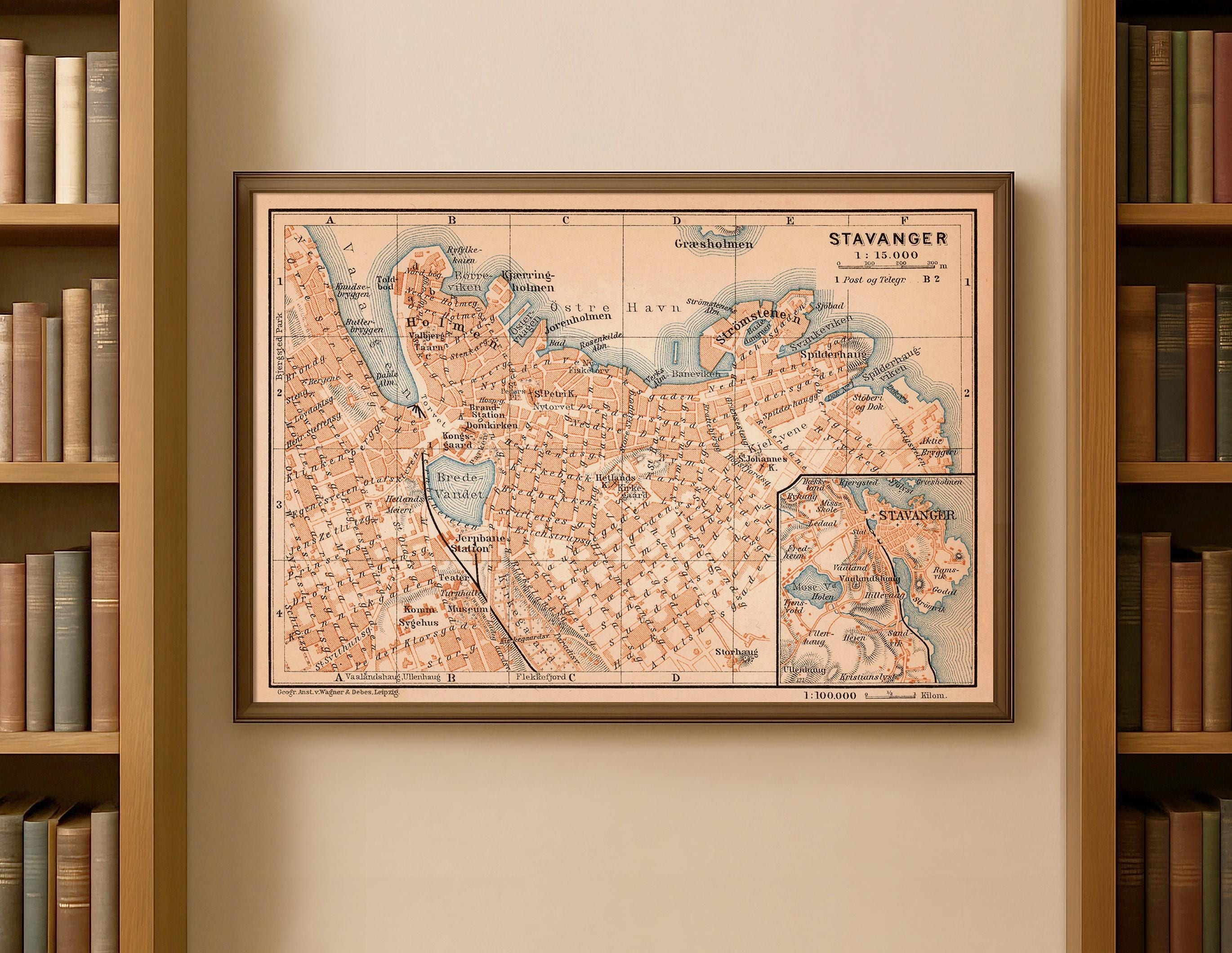 PA59【アンティークマップII】フリーCD素材100点 Stavanger Map | Old City Plan | Fine Print | - Etsy