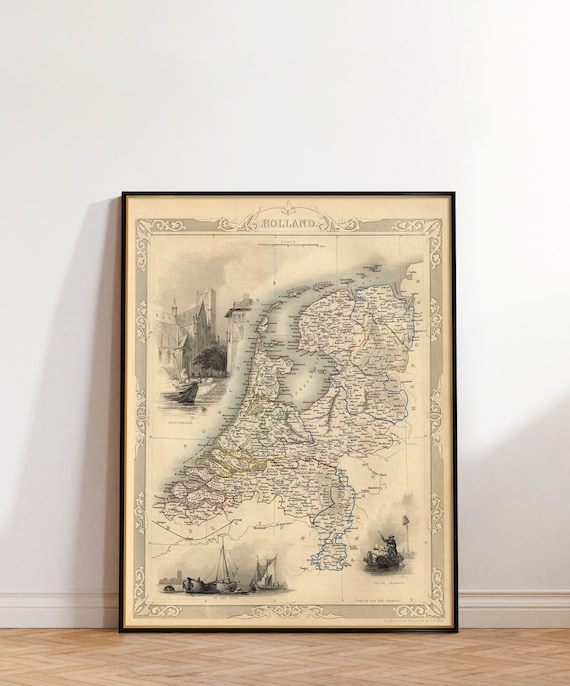 Map of Holland, archival map print, history of The Netherlands, Dutch gift