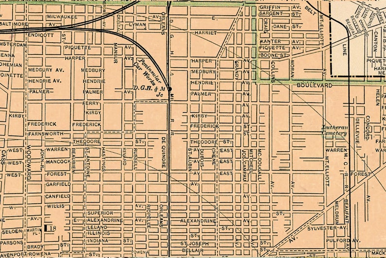 Map of Detroit, old city map print, wonderful city plan from 1891, housewarming decor image 4