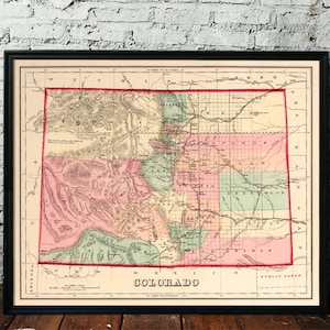 Carte du Colorado - carte d'état vintage du Colorado disponible sur papier ou sur toile