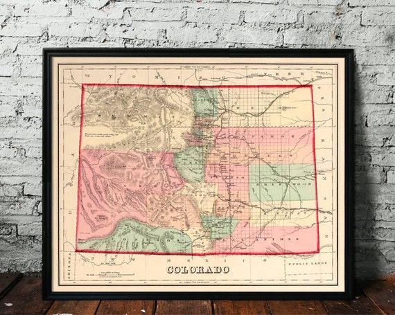 Colorado map - Vintage state map of Colorado available on paper or canvas
