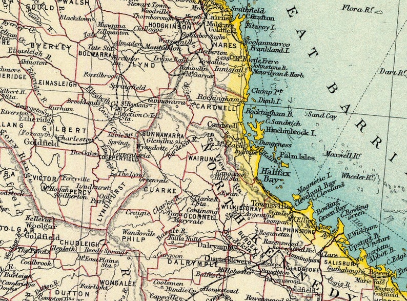 Eastern Australia Map Old Map Archival Print on Paper or - Etsy