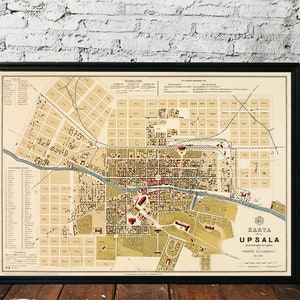 Carte d'Uppsala - Décor de carte murale - impression de carte vintage