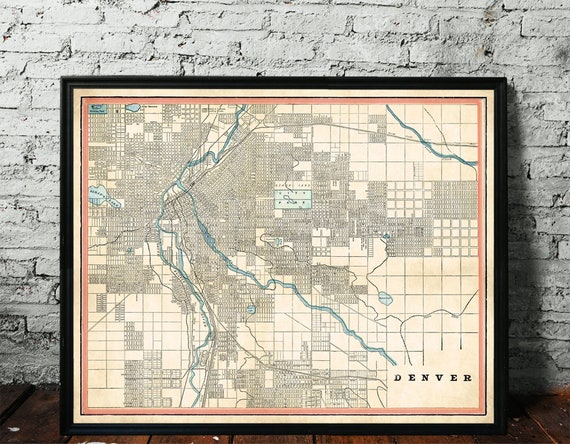 Old map of Denver print -  Denver map reproduction on paper or canvas