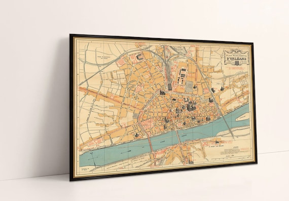 Old map of Orleans (France) - Plan de la ville d'Orleans - Monumental map print available on paper or canvas