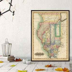 Mappa dell'Illinois - Mappa antica dell'Illinois - Mappe storiche riproduzioni restaurate